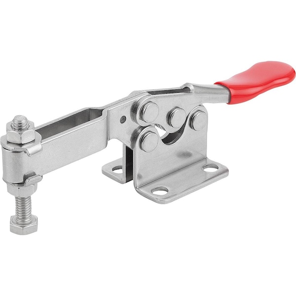 Toggle Clamp Std L=143, 5, Form:B Stainless Steel, Horizontal Foot, Comp:Plastic, Comp:Red, F2=2000